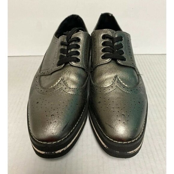 Zara Silver Metallic Platform Oxfords Women's Size 8 Statement Shoe - Picture 4 of 9